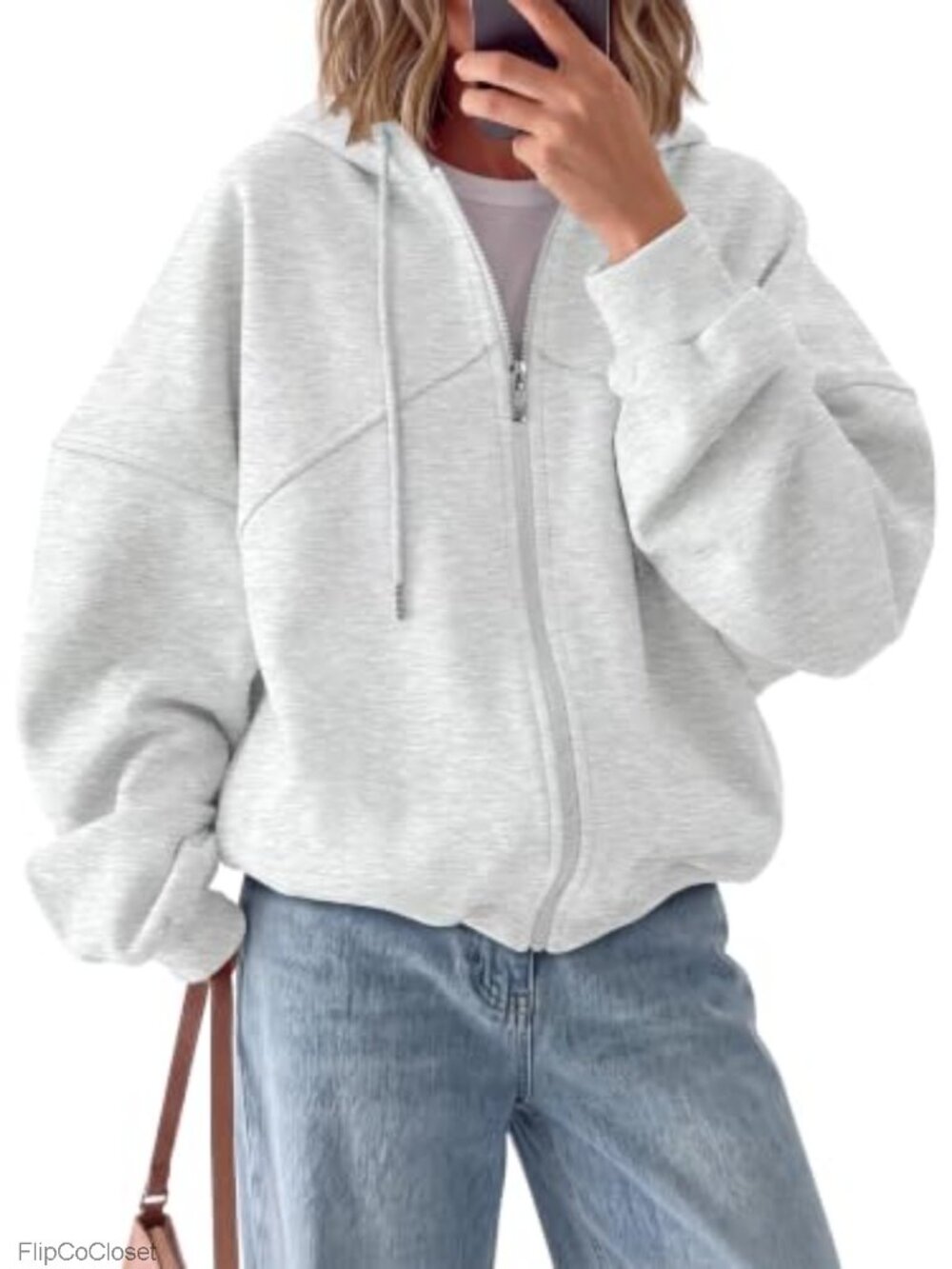 Full Zip Fleece Hoodie Oversized Sweatshirt Cotton Blend